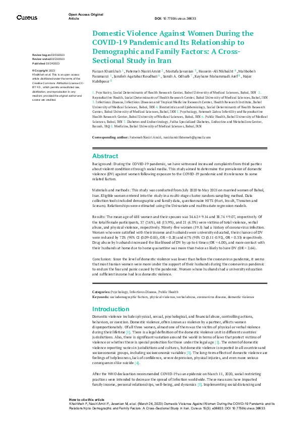 (PDF) Domestic Violence Against Women During the COVID-19 Pandemic and ...