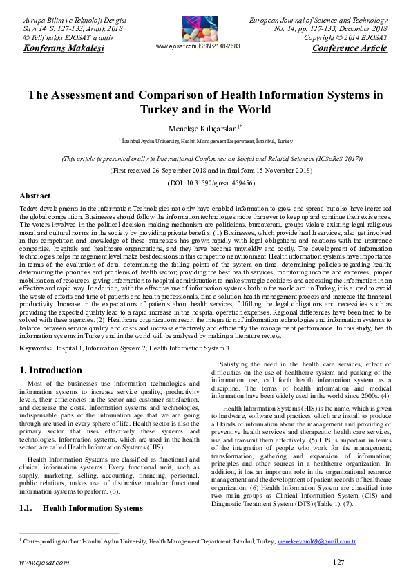 (PDF) The Assessment and Comparison of Health Information Systems in ...