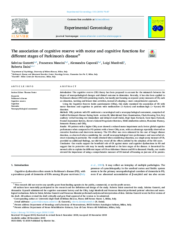 (PDF) The association of cognitive reserve with motor and cognitive ...
