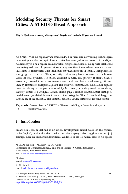 (PDF) Modeling Security Threats for Smart Cities: A STRIDE-Based Approach