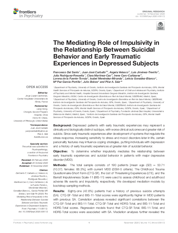 (PDF) The Mediating Role of Impulsivity in the Relationship Between ...