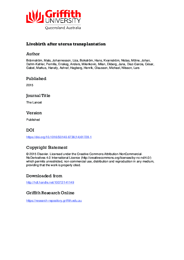 (PDF) Livebirth after uterus transplantation