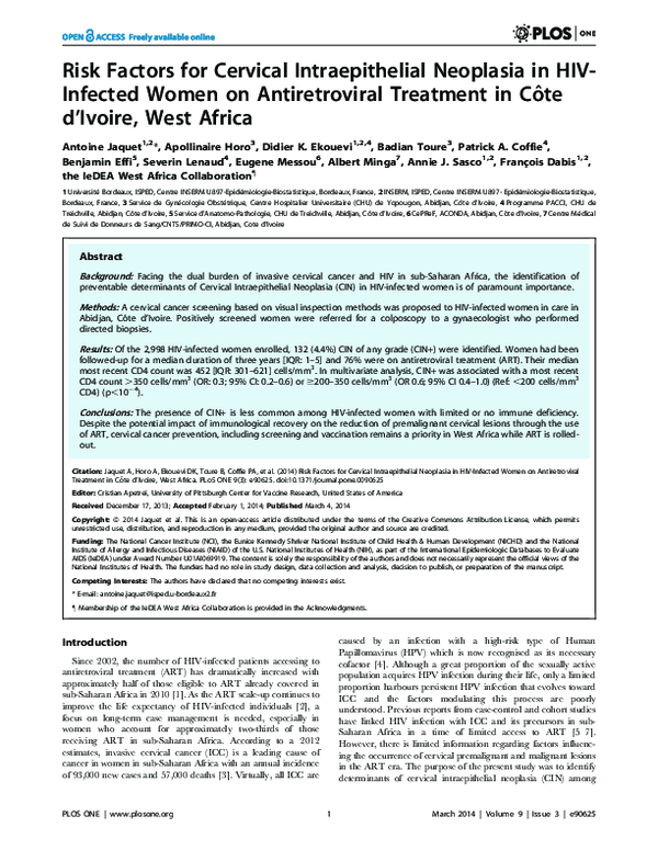 (PDF) Risk Factors for Cervical Intraepithelial Neoplasia in HIV ...