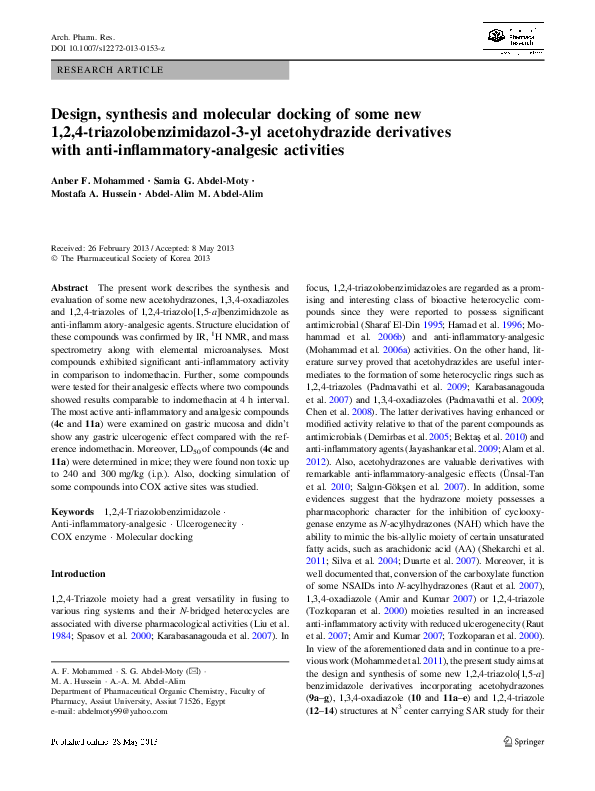(PDF) Design, Synthesis, and Molecular Docking of Some Novel Tacrine ...