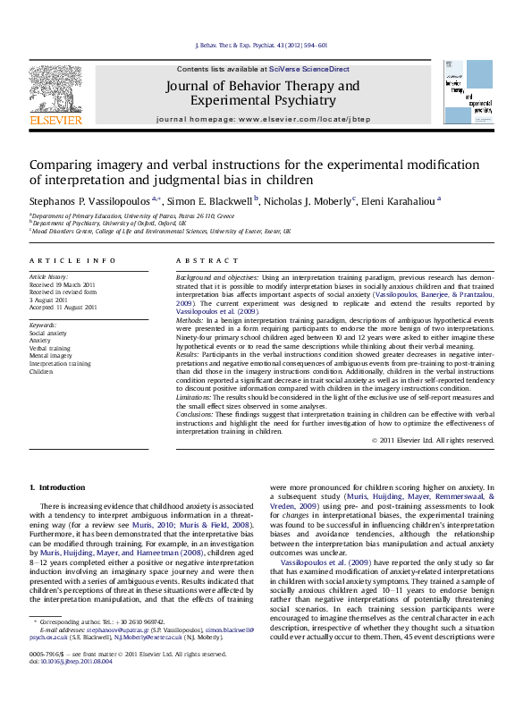 (PDF) Comparing imagery and verbal instructions for the experimental ...