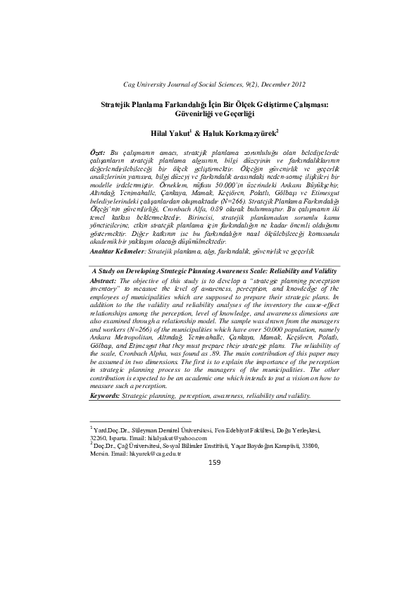 (PDF) A Study on Developing Strategic Planning Awareness Scale ...