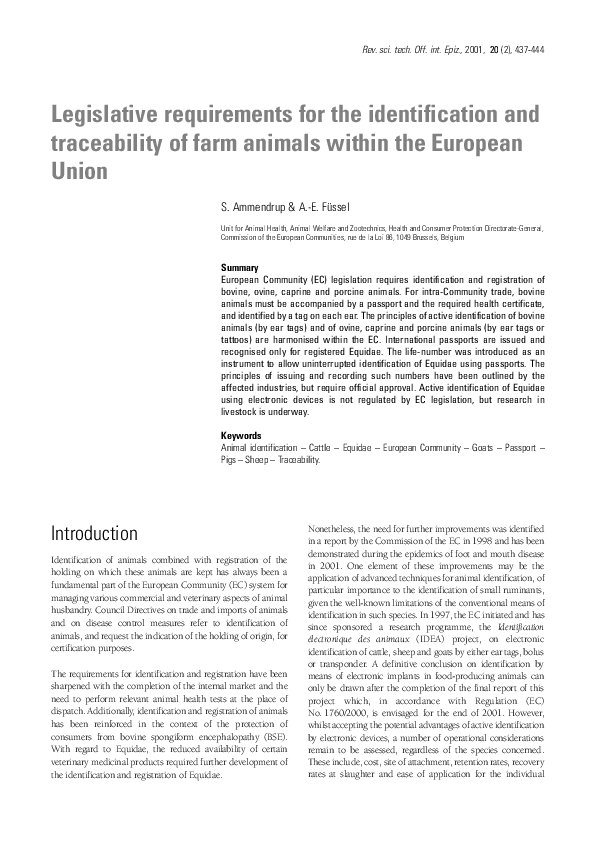 (PDF) Legislative requirements for the identification and traceability ...