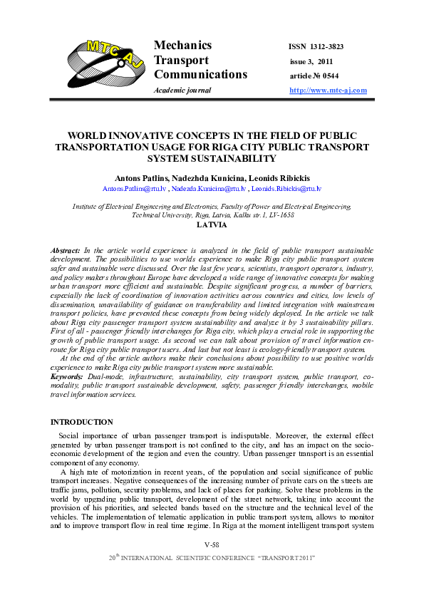 (PDF) World Innovative Concepts in the Field of Public Transportation ...