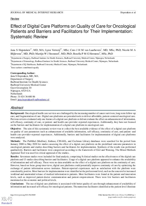 (PDF) Effect of Digital Care Platforms on Quality of Care for ...