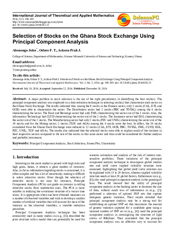 (PDF) Selection of Stocks on the Ghana Stock Exchange Using Principal ...