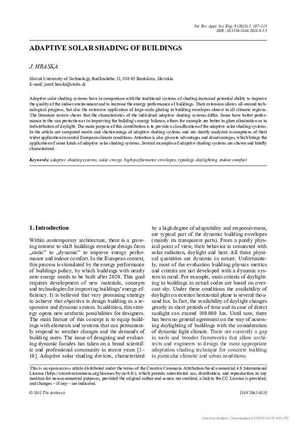 (PDF) Adaptive solar shading of buildings