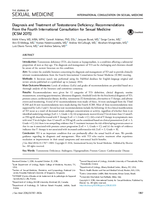 (PDF) Diagnosis and Treatment of Testosterone Deficiency ...