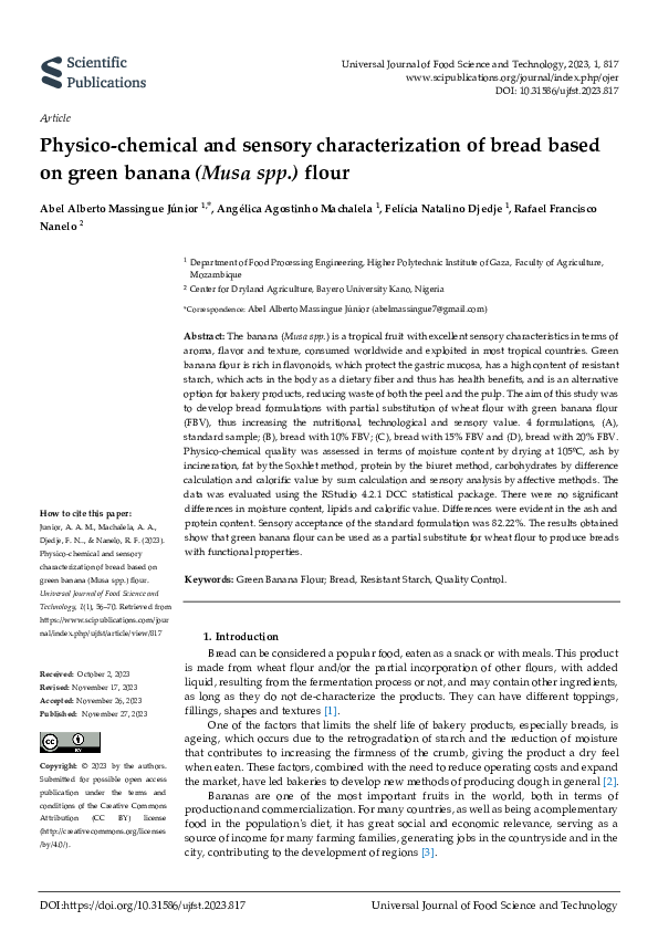 (PDF) Physico-chemical and sensory characterization of bread based on ...
