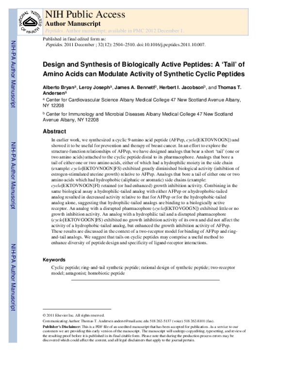 (PDF) Design and synthesis of biologically active peptides: A ‘tail’ of ...