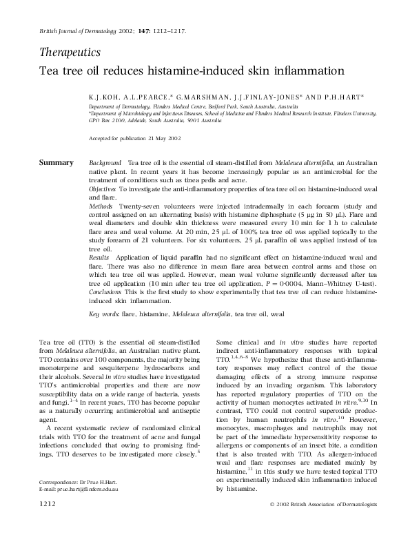 (PDF) Tea tree oil reduces histamine-induced skin inflammation