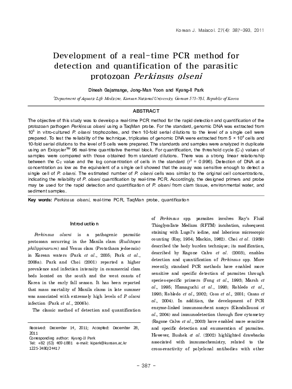 (PDF) Development of a real-time PCR method for detection and ...