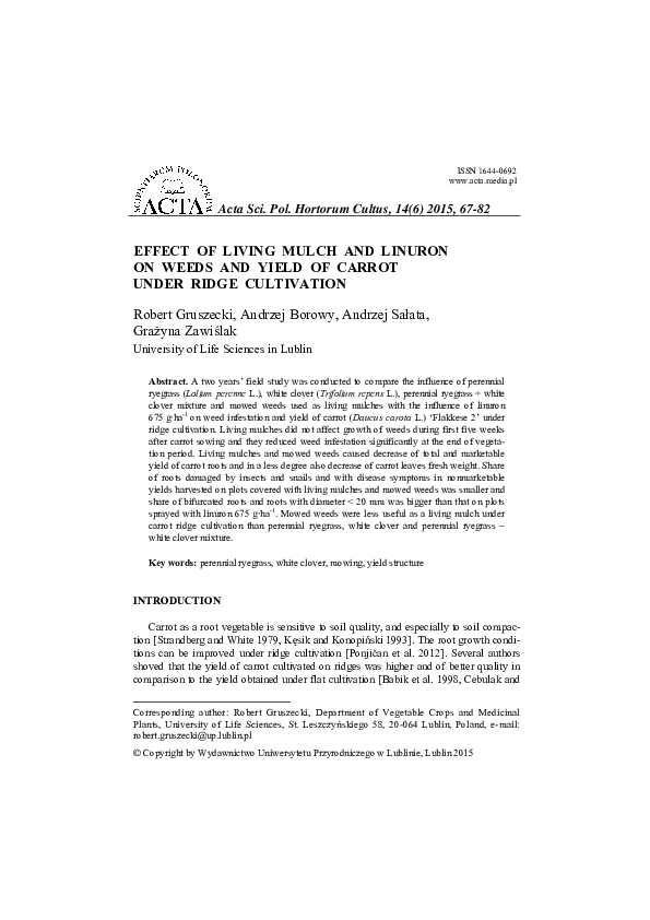 (PDF) Effect of living mulch and linuron on weeds and yield of carrot ...