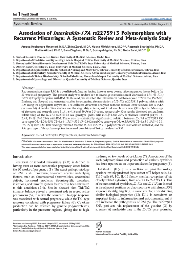 (PDF) Association of Interleukin-17A rs2275913 Polymorphism with ...