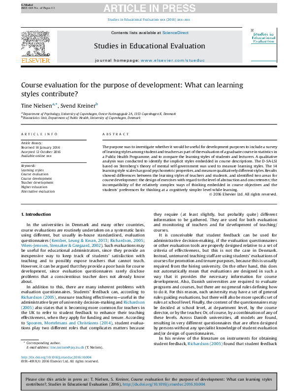 (PDF) Course evaluation for the purpose of development: What can ...