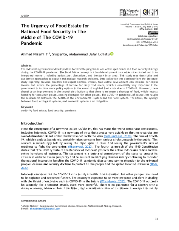 (PDF) The Urgency of Food Estate for National Food Security in The ...