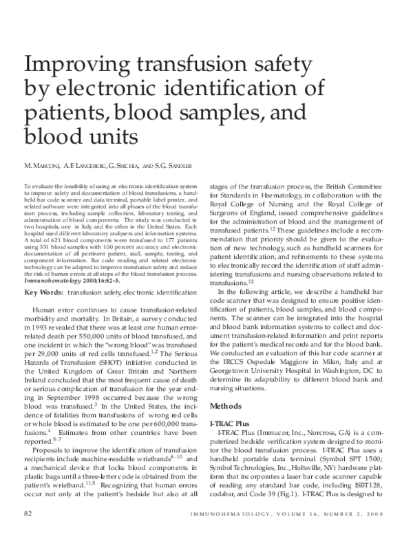 (PDF) Improving transfusion safety by electronic identification of ...