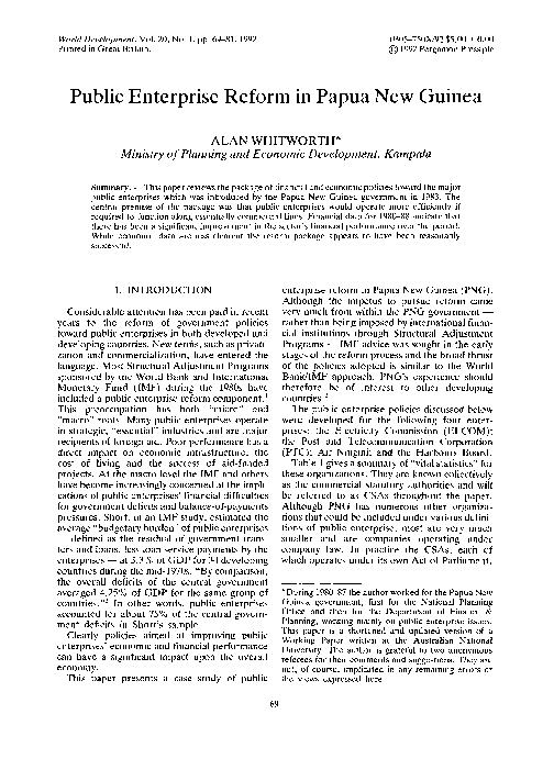(PDF) Public enterprise reform in Papua New Guinea