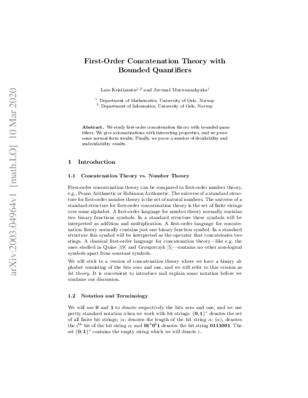 (PDF) First-Order Concatenation Theory with Bounded Quantifiers