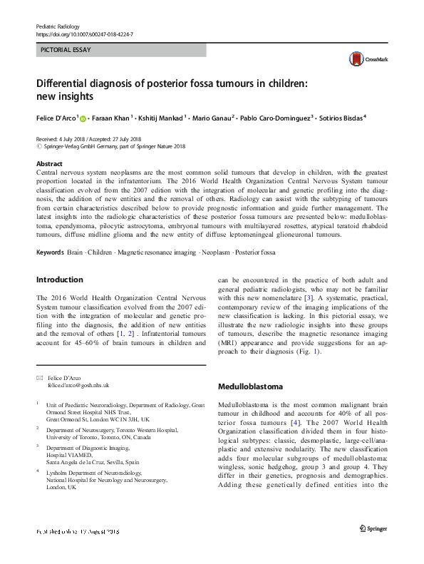 (PDF) Differential diagnosis of posterior fossa tumors