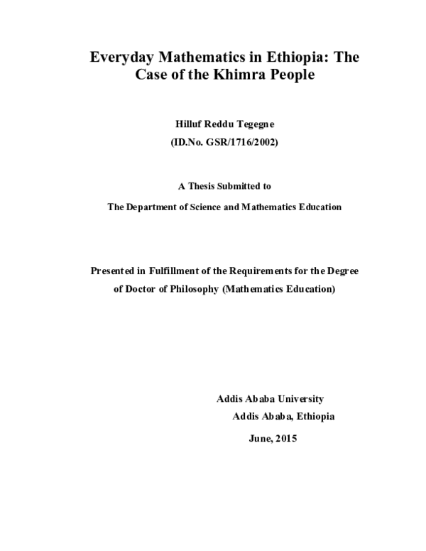 (PDF) Everyday Mathematics in Ethiopia: The Case of the Khimra People