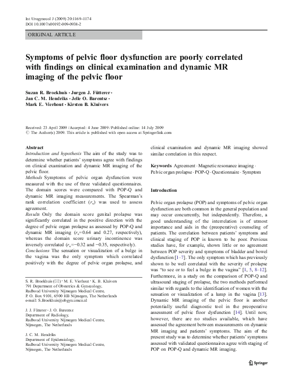 (PDF) Symptoms of pelvic floor dysfunction are poorly correlated with ...