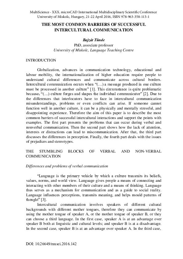 (PDF) The Most Common Barriers of Successful Intercultural Communication