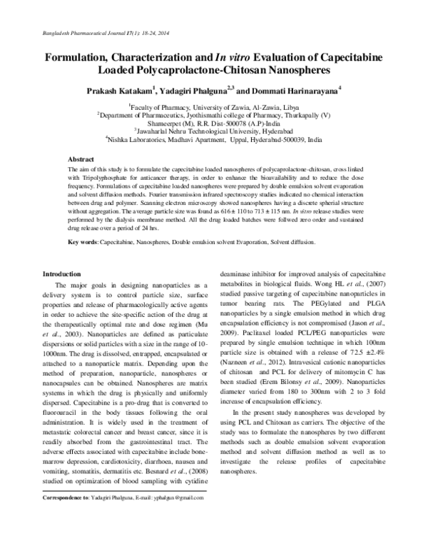 (PDF) Formulation, Characterization and In vitro Evaluation of ...
