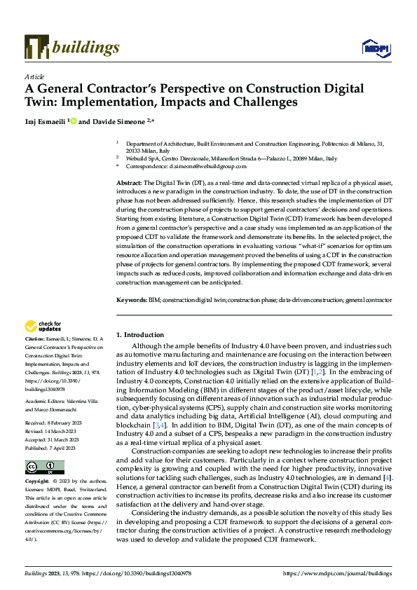 (PDF) A General Contractor’s Perspective on Construction Digital Twin ...