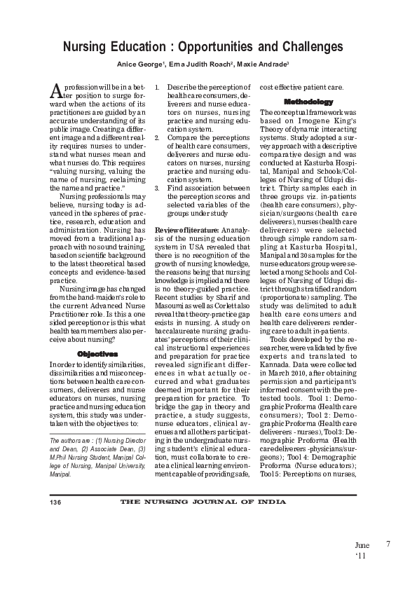 (PDF) Nursing Education : Opportunities and Challenges