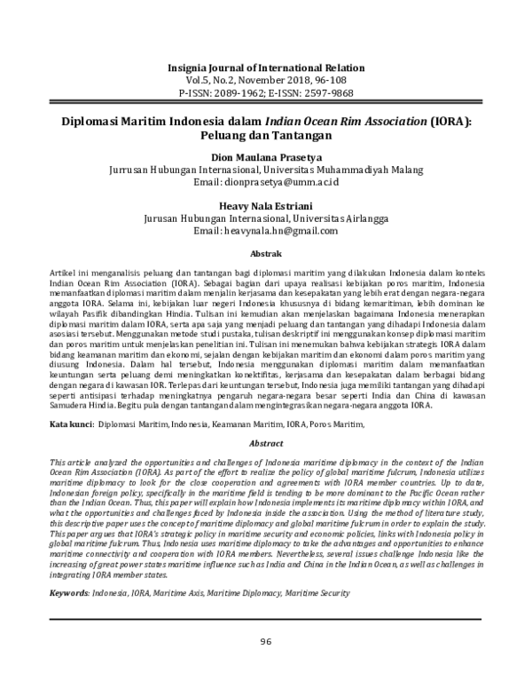 (PDF) Diplomasi Maritim Indonesia dalam Indian Ocean Rim Association ...