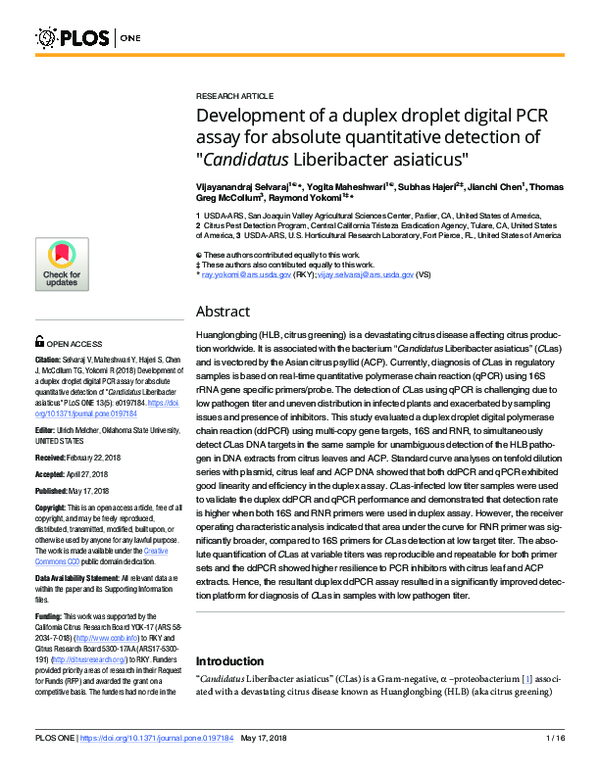 (PDF) Development of a duplex droplet digital PCR assay for absolute ...