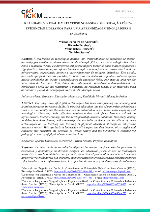 (PDF) REALIDADE VIRTUAL E METAVERSO NO ENSINO DE EDUCAÇÃO FÍSICA ...