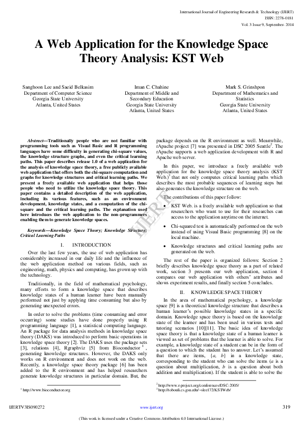 (PDF) A Web Application for the Knowledge Space Theory Analysis: KST Web