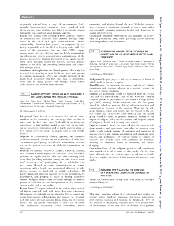 (PDF) P16 Cancer survivors’ experience with telehealth: a systematic ...