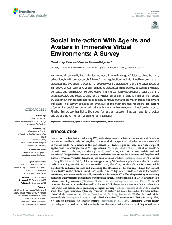 (PDF) Social Interaction With Agents and Avatars in Immersive Virtual ...