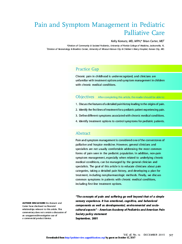 (PDF) Pain and Symptom Management in Pediatric Palliative Care