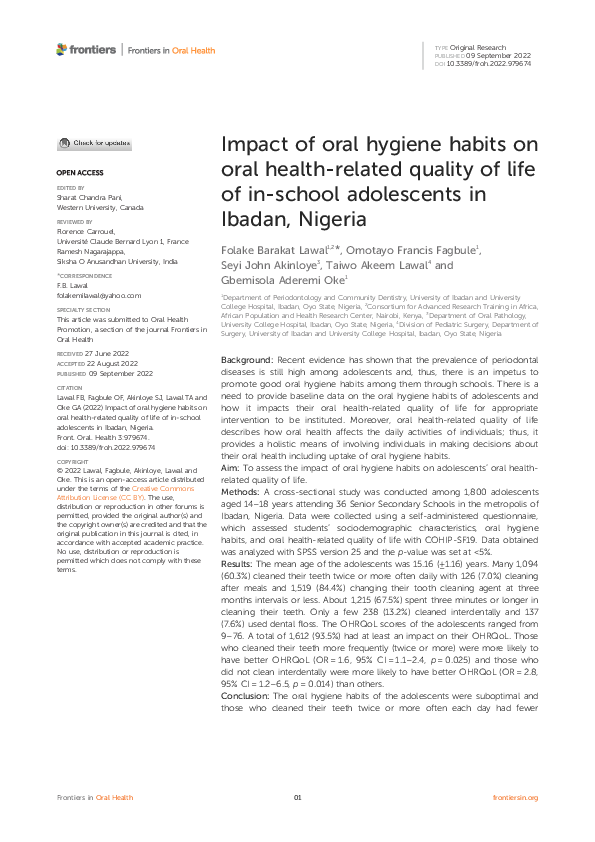 (PDF) Impact of oral hygiene habits on oral health-related quality of ...