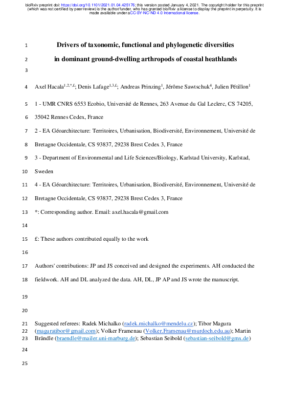 (PDF) Drivers of taxonomic, functional and phylogenetic diversities in ...