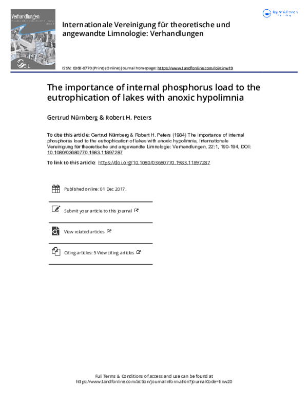 (PDF) The importance of internal phosphorus load to the eutrophication ...