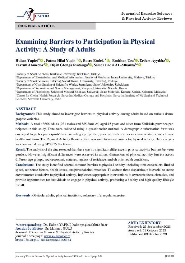 (PDF) Examining Barriers to Participation in Physical Activity: A Study ...