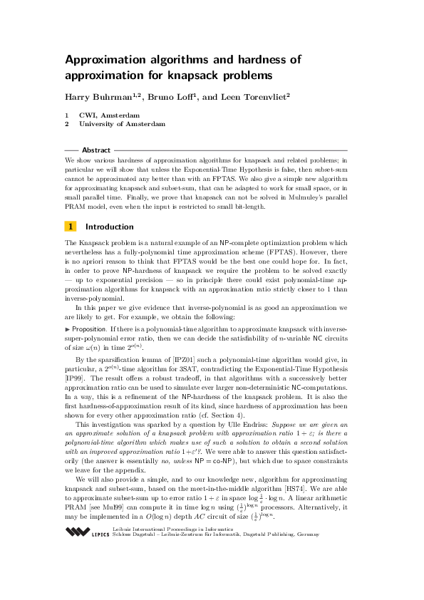 (PDF) Approximation algorithms and hardness of approximation for ...