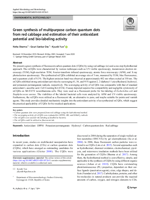 (PDF) Green synthesis of multipurpose carbon quantum dots from red ...