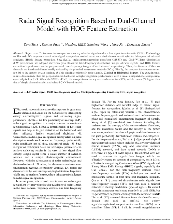 (PDF) Radar Signal Recognition Based on Dual-Channel Model With HOG ...