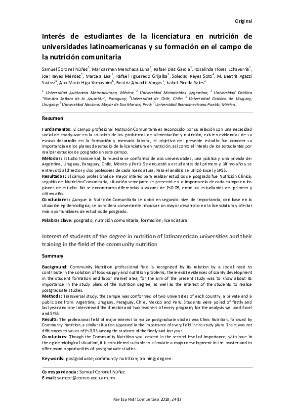 (PDF) Interés de estudiantes de la licenciatura en nutrición de ...