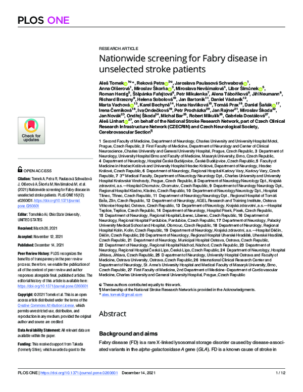 (PDF) Nationwide screening for Fabry disease in unselected stroke patients